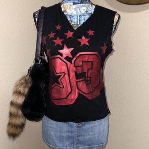 03’ Y2K black and red tank top with star graphics